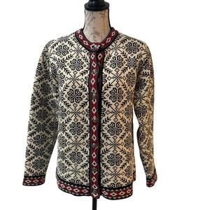 Vintage L.L.Bean 100% cotton Nordic Fair Isle cardigan sweater size M